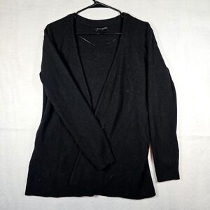 Banana Republic Womens Large Black Rib Wool Cashmere Blend Open Cardigan Sweater